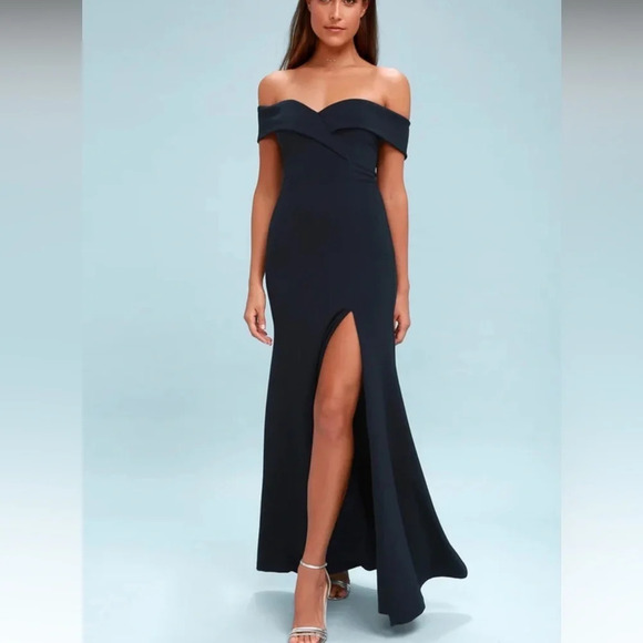 Lulus Song of Love Navy Blue Off The Shoulder Maxi Dress Womens Size X Large - Picture 1 of 14